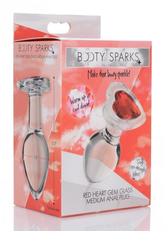 Decorate your derriere with a sparkling red heart! Display y... Booty Sparks - Heart Gem Glass Anal Plug M-size - Red photo-5