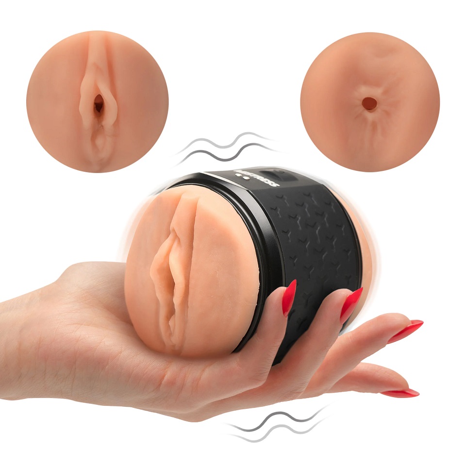 Bring home this double-ended delight, the Mistress Vibrating... Mistress - Vibro Double Shot Pussy and Ass Masturbator - Flesh photo-3