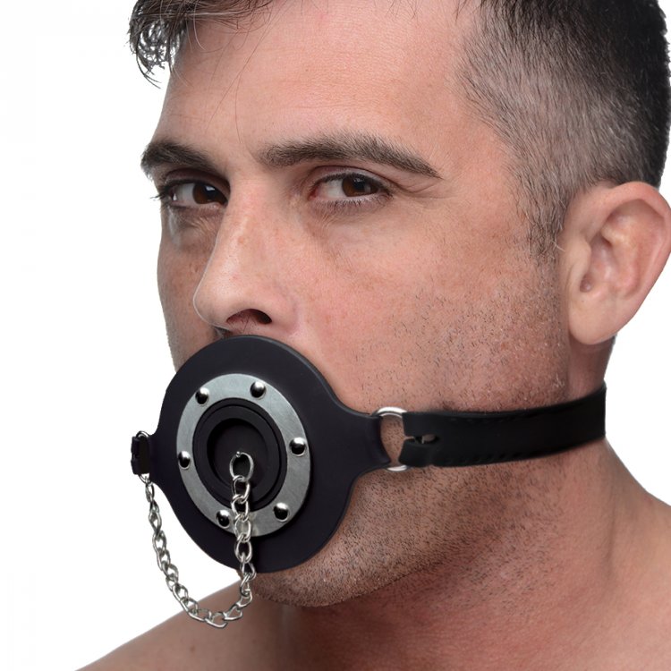Plug up their pie hole with this unique silicone gag. Push t... Master Series - Pie Hole Feeding Gag - Black photo-3