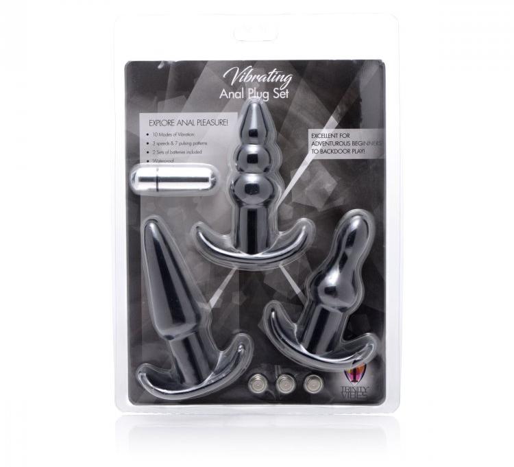 Trinity Vibes - Vibrating Anal Plug 4 pc Set - Black photo-4