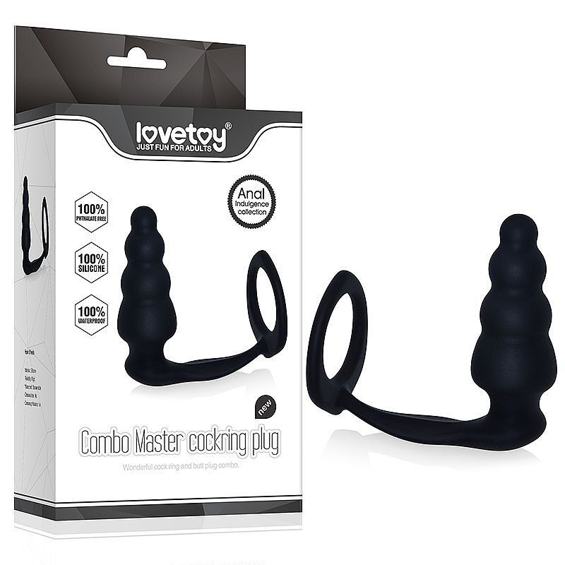 The combined effect of this penis ring/anal plug on the wear... Lovetoy - Combo Master Cockring Plug - Black photo-5