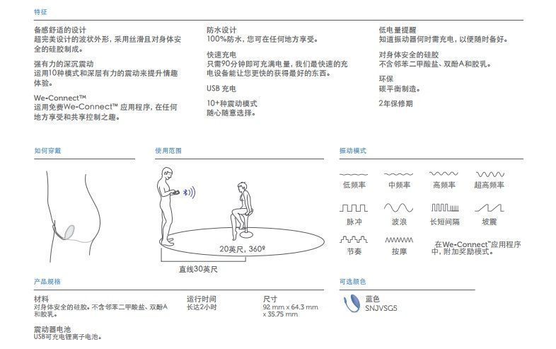 We-Vibe™ 的 Jive可穿戴式震动器由对人体安全的有机矽胶制成,可以通过免费的We-Connect™应用... We-Vibe - Jive可穿戴式震动器 - 蓝色 照片-12