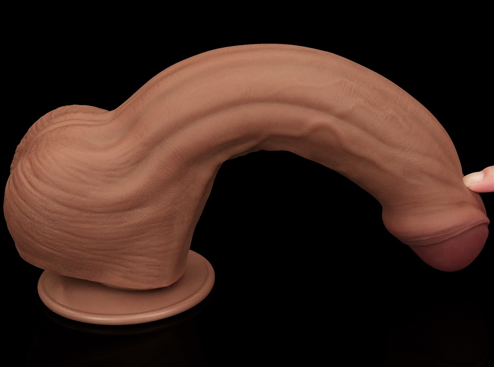 Made of realistic dual-layer sliding-skin material for Iifel... Lovetoy - 11.5" Sliding Skin Dildo - Brown photo-5