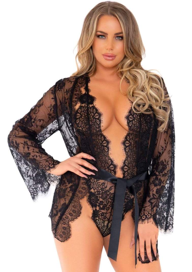 Leg Avenue - Love Affair Robe & Teddy Set - Black - L photo