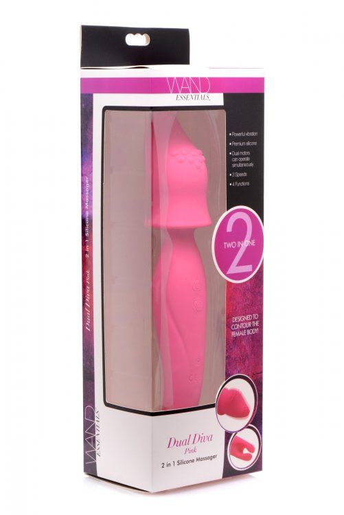 This rechargeable massager was designed with the contours of... Wand Essentials - Dual Diva 2 in 1 Silicone Massager - Pink photo-6