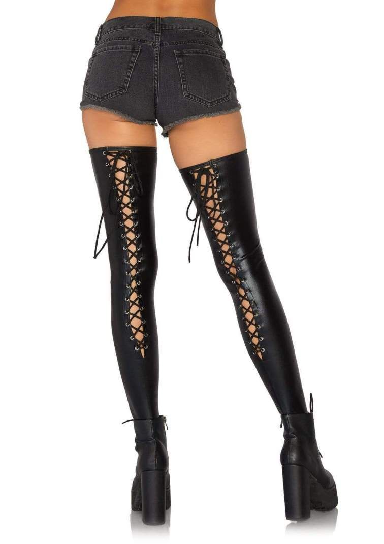Leg Avenue - Wetlook Footless Thigh Highs - Black - M/L photo