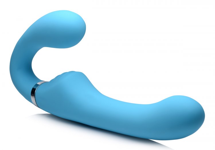 Equip yourself with this velvety, double ended strapless str... Strap U - Mighty Rider 10X Strapless Strap-on - Blue photo-4