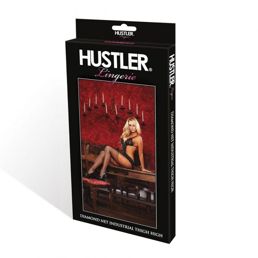 Classic Hustler style. Thigh-high industrial-nets add edge t... Hustler - Diamond Net Thigh High - Black photo-4