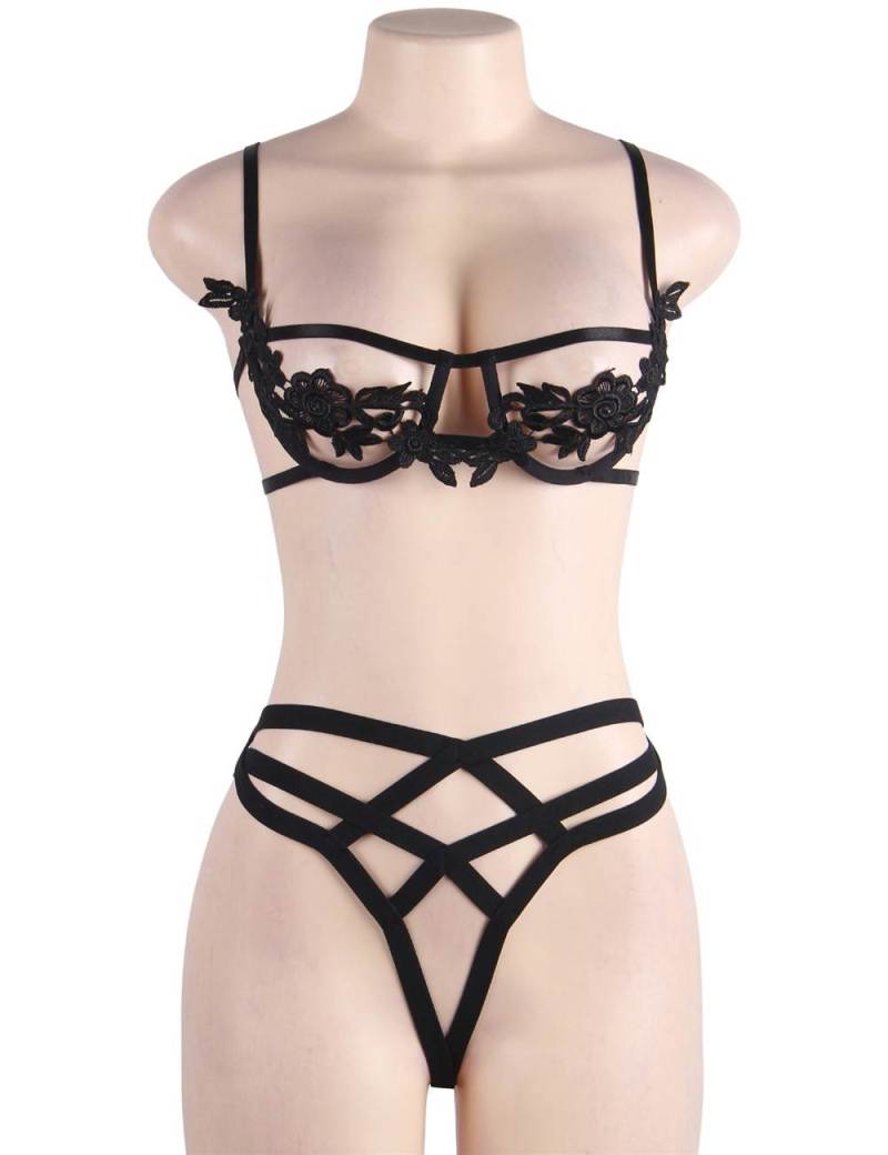 Elegant Embroidery Fashion Bra Set with Underwire
Material&... Ohyeah - Embroidery Underwire Set - Black - M photo-6
