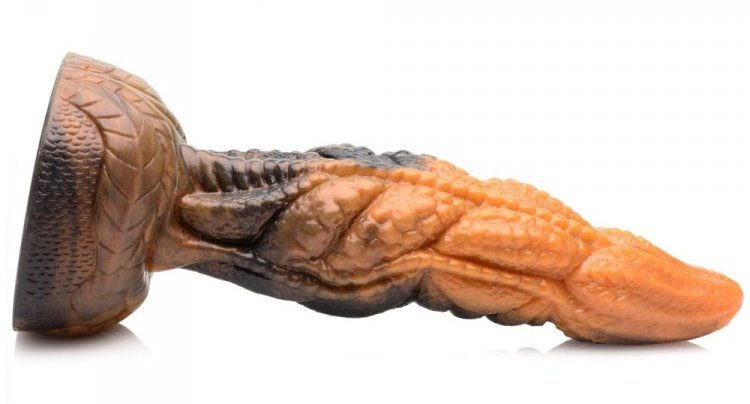 This uniquely colored Ravager dildo is a marbled red, orange... Creature Cocks - Ravager Rippled Tentacle Dildo photo-5