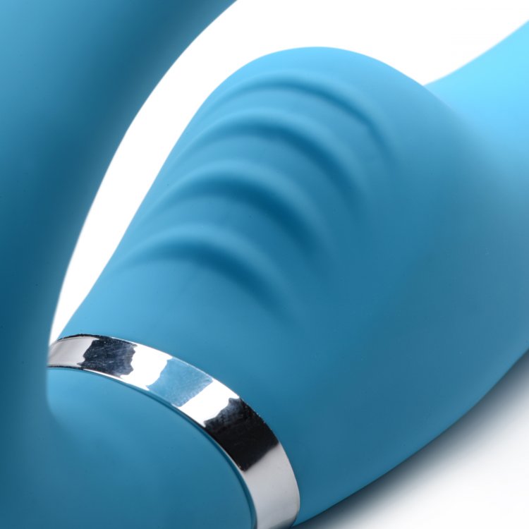 Equip yourself with this velvety, double ended strapless str... Strap U - Mighty Rider 10X Strapless Strap-on - Blue photo-5