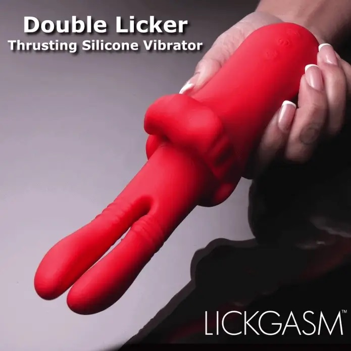 Lickgasm - Double Licker 舔舐抽插式震动棒 - 红色 照片-3