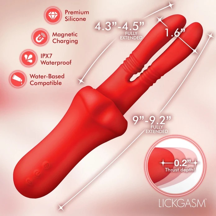 Lickgasm - Double Licker 舔舐抽插式震动棒 - 红色 照片-7