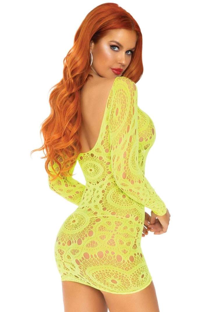 Crochet lace long sleeved mini dress.
Great for a layering ... Leg Avenue - Crochet Mini Dress - Neon Yellow photo-2
