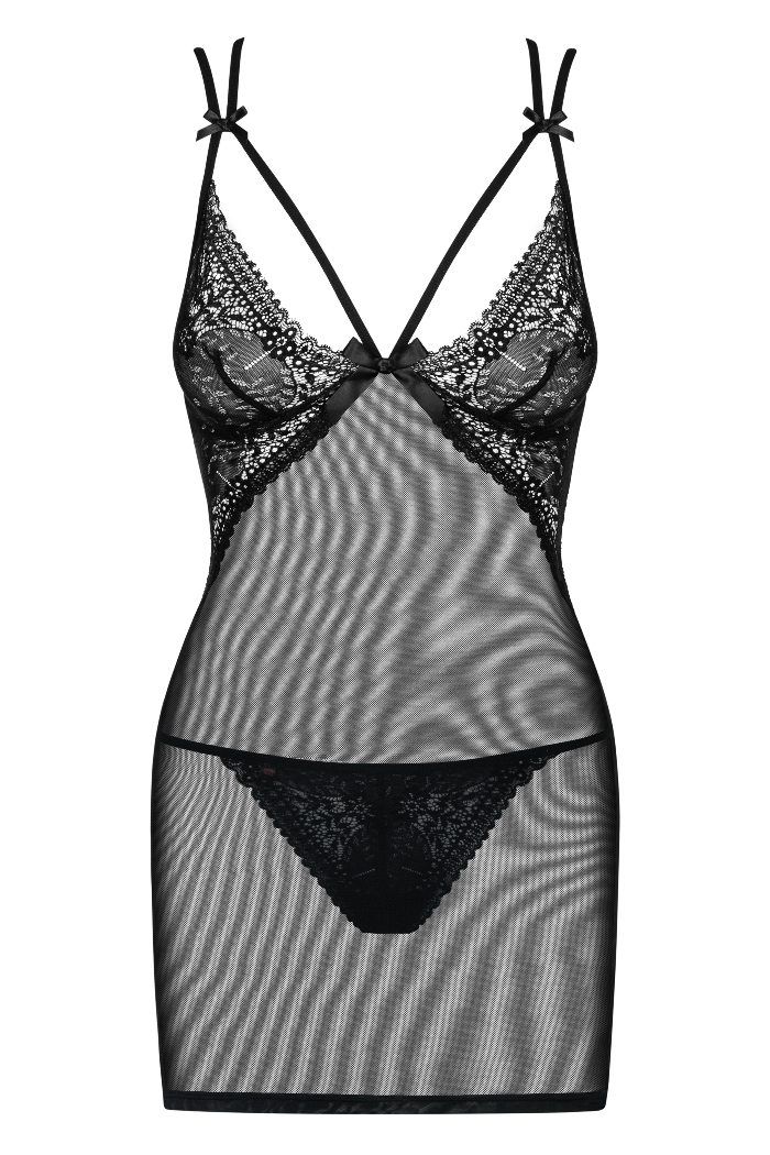 You open the box and uncover the charming paper. What you se... Obsessive - Intensa Chemise & Thong - Black - XXL photo-5