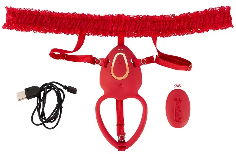 You2Toys - Lay-On Strap Vibro Set - Red 照片-11