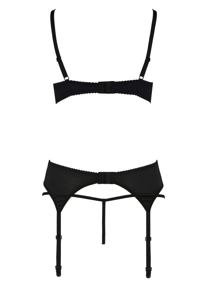 A three piece set that consists of a bra, garter belt and th... Casmir - Lauren Set w Open Bra - Black - L/XL photo-6
