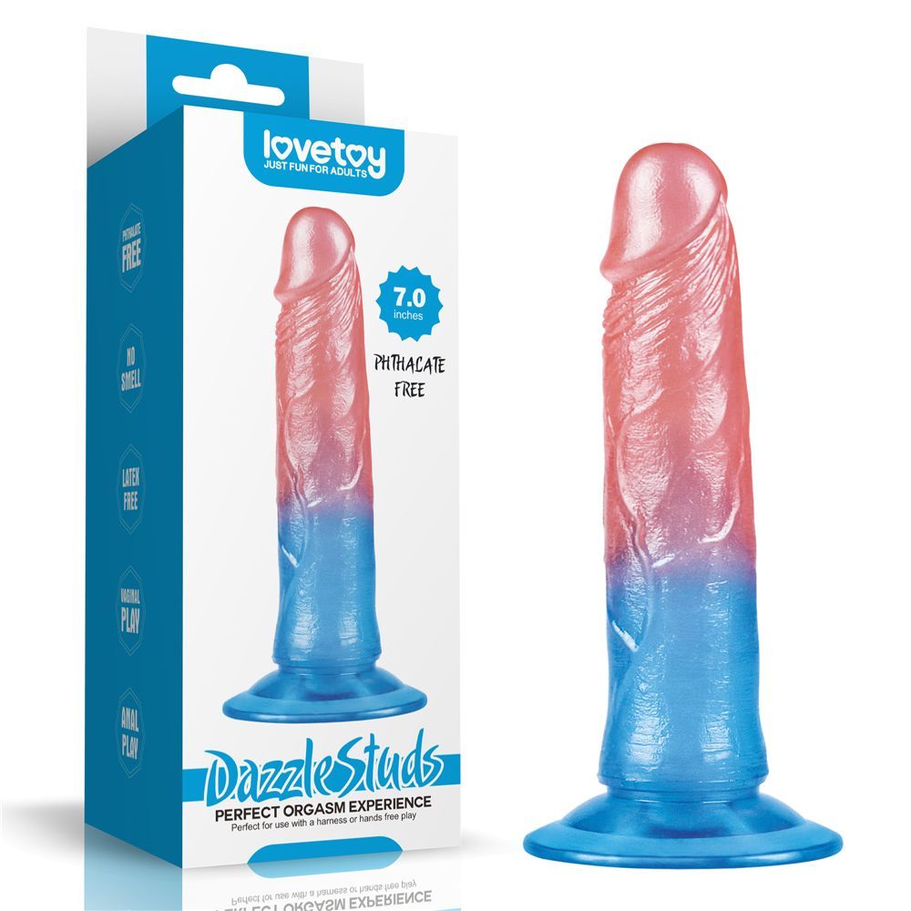 This dazzling realistic dildo has a veined shaft, smooth hea... Lovetoy - 7'' Dazzle Studs - Red/Blue photo-7