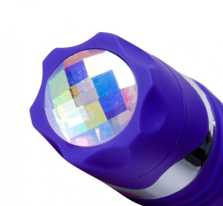 This elegant vibe features six inches of insertable pleasure... Vogue - Sequin Series Swell Vibe with Jewel - Purple photo-2