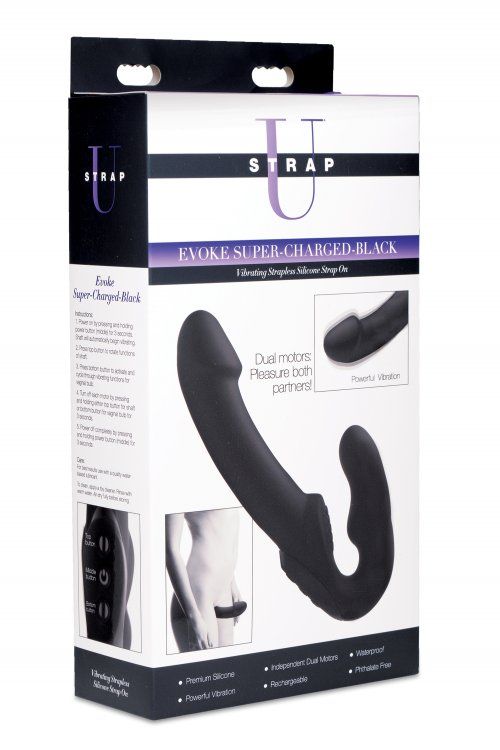 Ensure the satisfaction of both you and your lover with an e... Strap U - Evoke Super Charged Vibrating Strapless Dildo - Black photo-7