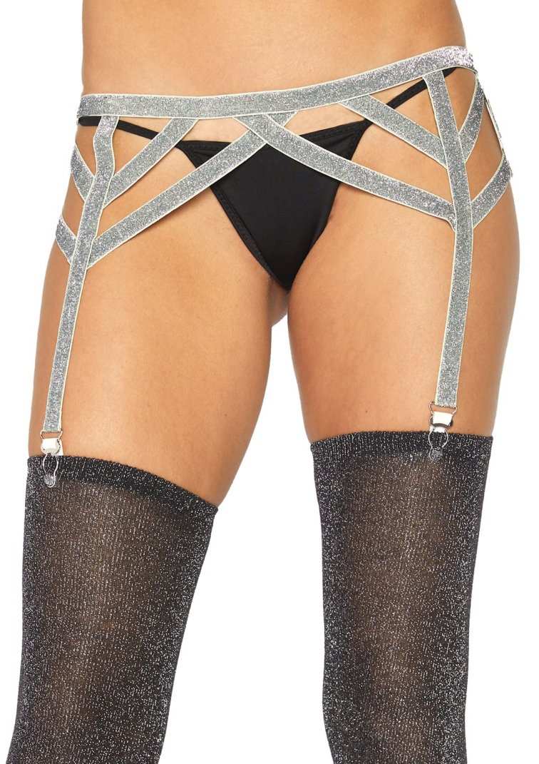 Leg Avenue - Shimmer Lurex Elastic Garter Belt - Silver photo