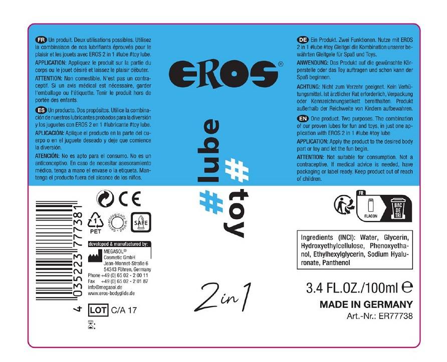 Introducing Eros #lube #Toy Lubricant 100 ml, the ultimate 2... Eros - 2in1 Personal & Toy Water-Based Lube - 100ml photo-2
