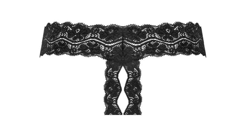 This sexy lace thong is a great fit and an open crotch. The ... Underneath - Kyra Crotchless Thong - Black - L/XL photo-2