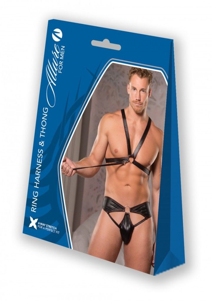 Allure Fearless Harness with metal ring joiners with detacha... Allure - Ring Harness & Thong - Black - L/XL photo-6