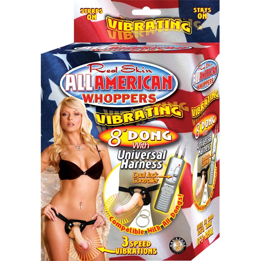 Combining Nasstoy's powerful, excitingly shaped 8 inch W... Nasstoys - All American Whoppers Vibrating 8″ Dong W/Universal Harness - Flesh photo-8