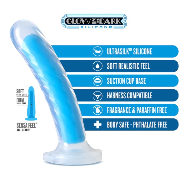 Tao Silicone Dual Density Dildo will bring new light to your... Neo Elite - Glow in the Dark Tao Dildo 17,8cm - Neon Blue photo-4