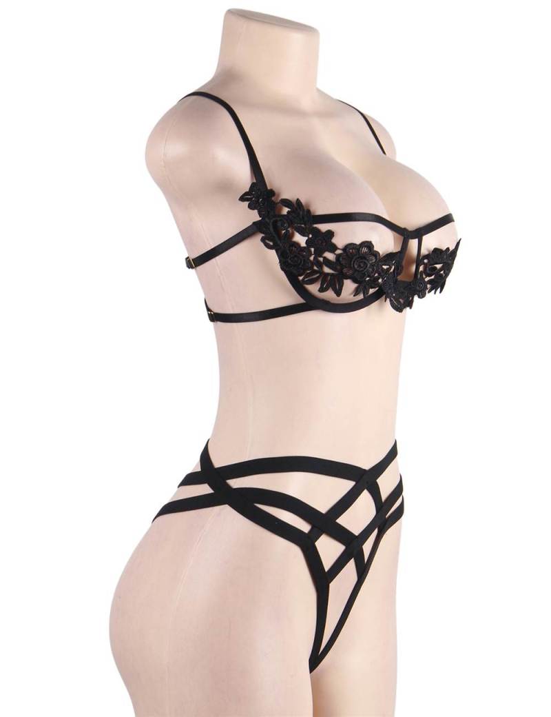 Elegant Embroidery Fashion Bra Set with Underwire
Material&... Ohyeah - Embroidery Underwire Set - Black - M photo-8