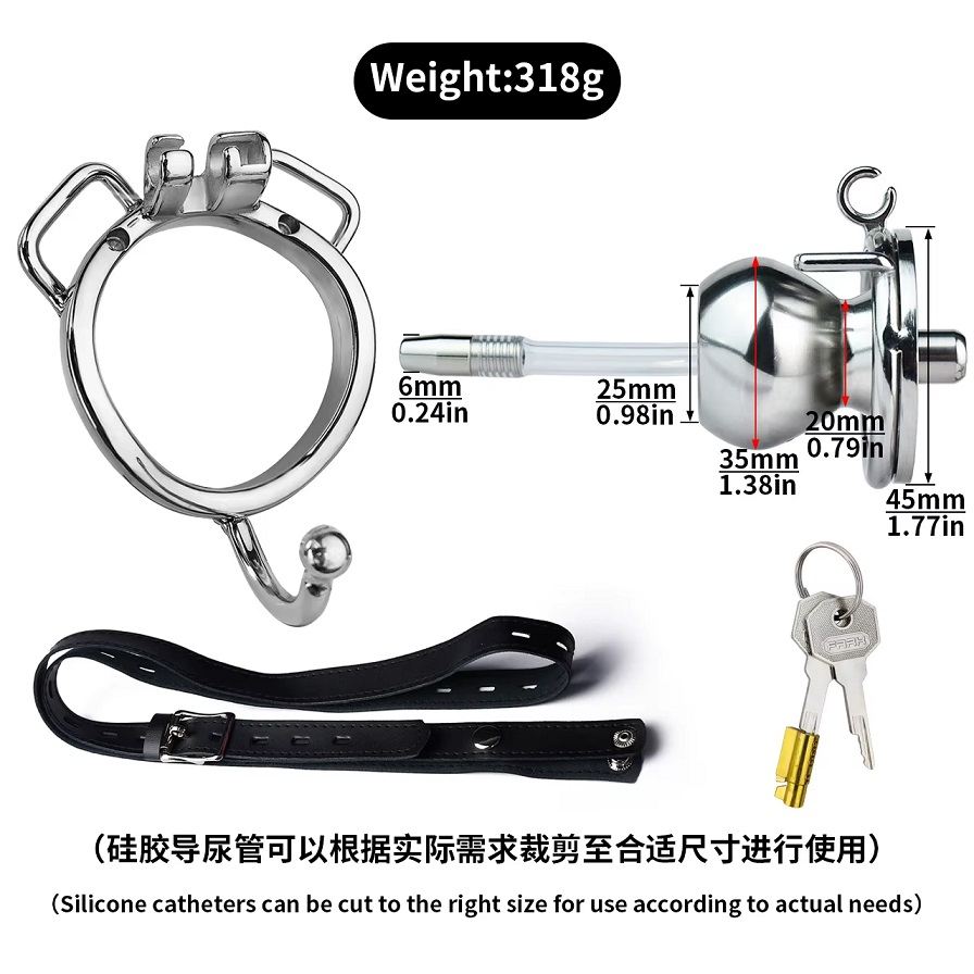 Inverted butterfly chastity cage with belt, ball splitter an... FAAK - Butterfly Chastity Cage 45mm w Belt & Catheter photo-2
