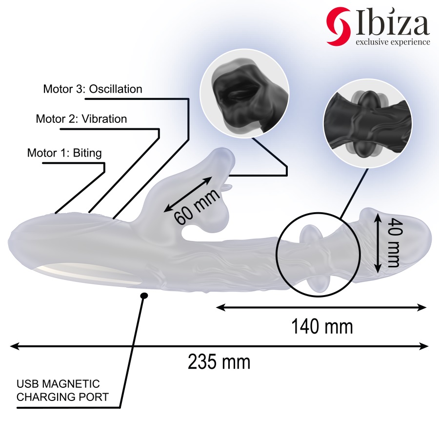 Explore new dimensions of pleasure with the IBIZA Rotating C... Ibiza - Realistic Biting Rabbit Vibrator - Black photo-5