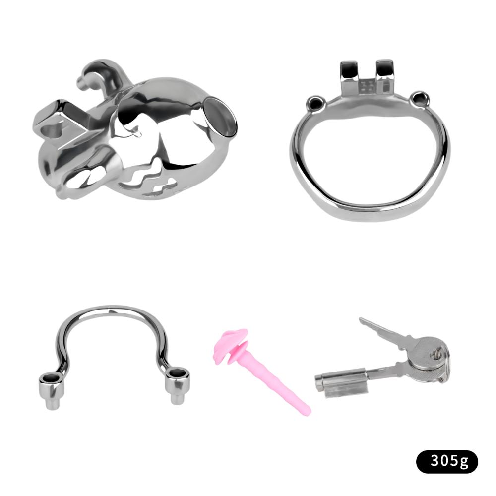 Material: 304 Stainless steel
Cage high: 72mm &nb... FAAK - Metal Pig Chastity Cage w Catheter - Black photo-9