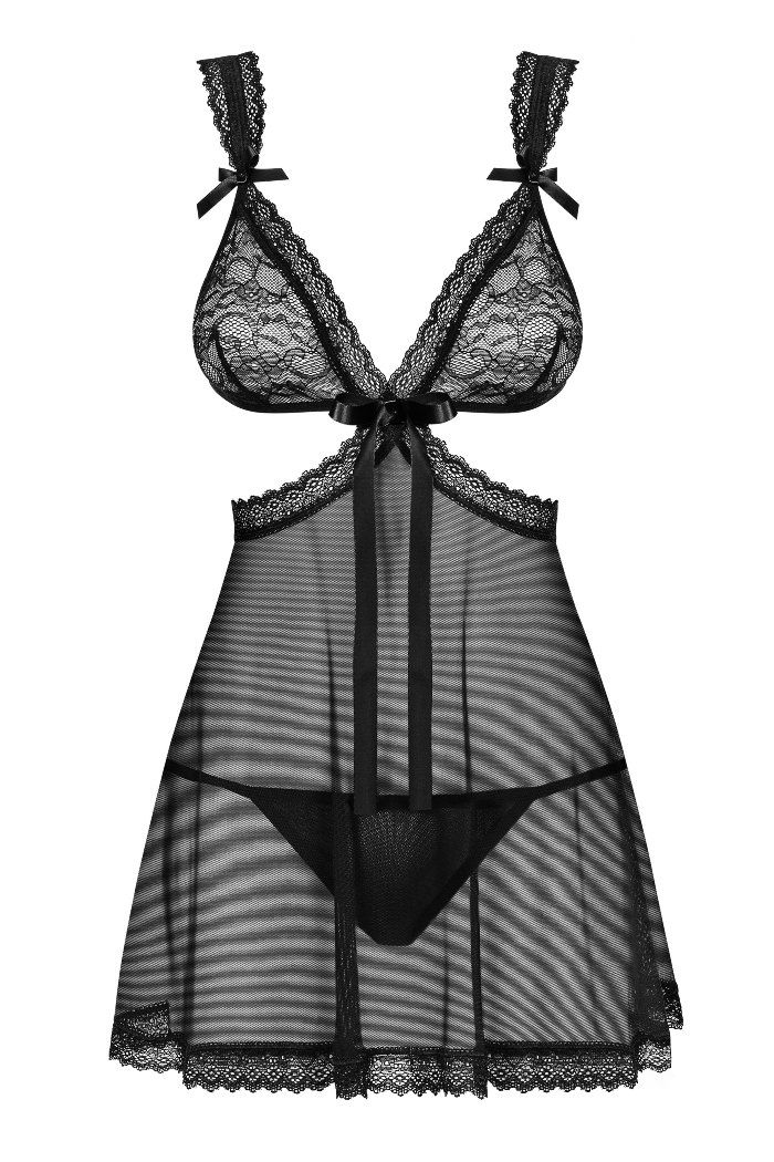 Playful, adorable, feminine and… amazingly sexy. This is you... Obsessive - Swanita Babydoll & Thong - Black - S/M photo-5