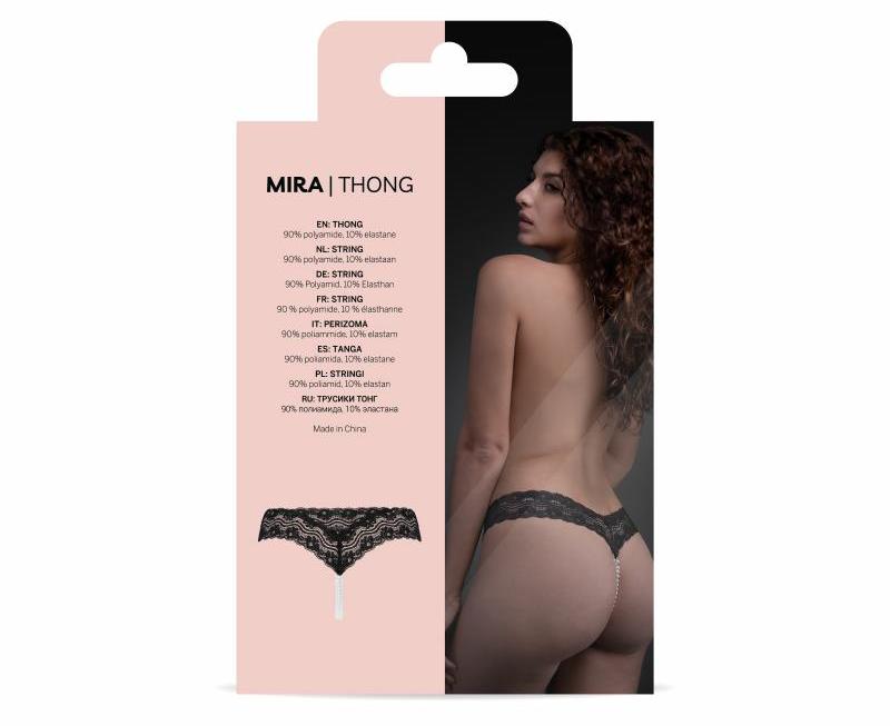 This sexy G-string is crotchless and has a nice pearl chain.... Underneath - Mira Crotchless G-String w Pearl - Black - S/M photo-6