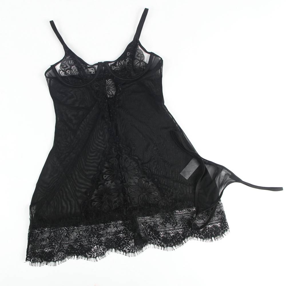 Sexy Black Soft Eyelash Lace Sheer Babydoll Set with Underwi... Ohyeah - Soft Sheer Babydoll - Black - 3XL photo-7