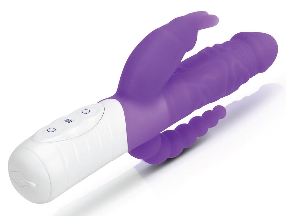 The Slim Realistic Double Penetration Rabbit Vibrator with R... Rabbit Essentials - 7 Function Rabbit w/Anal Beads - Purple photo-5