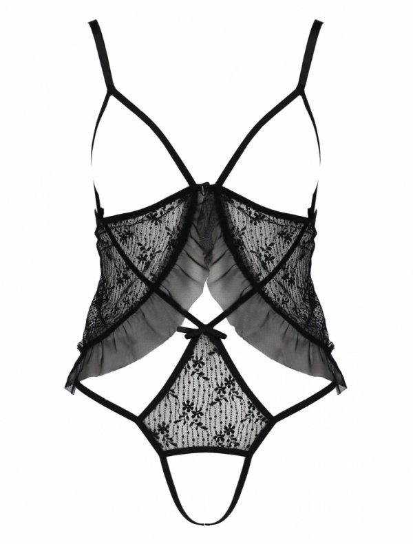 Unique body made of elegant plenum and delicate tulle and ad... Passion - Justina Body - Black - S/M photo-5