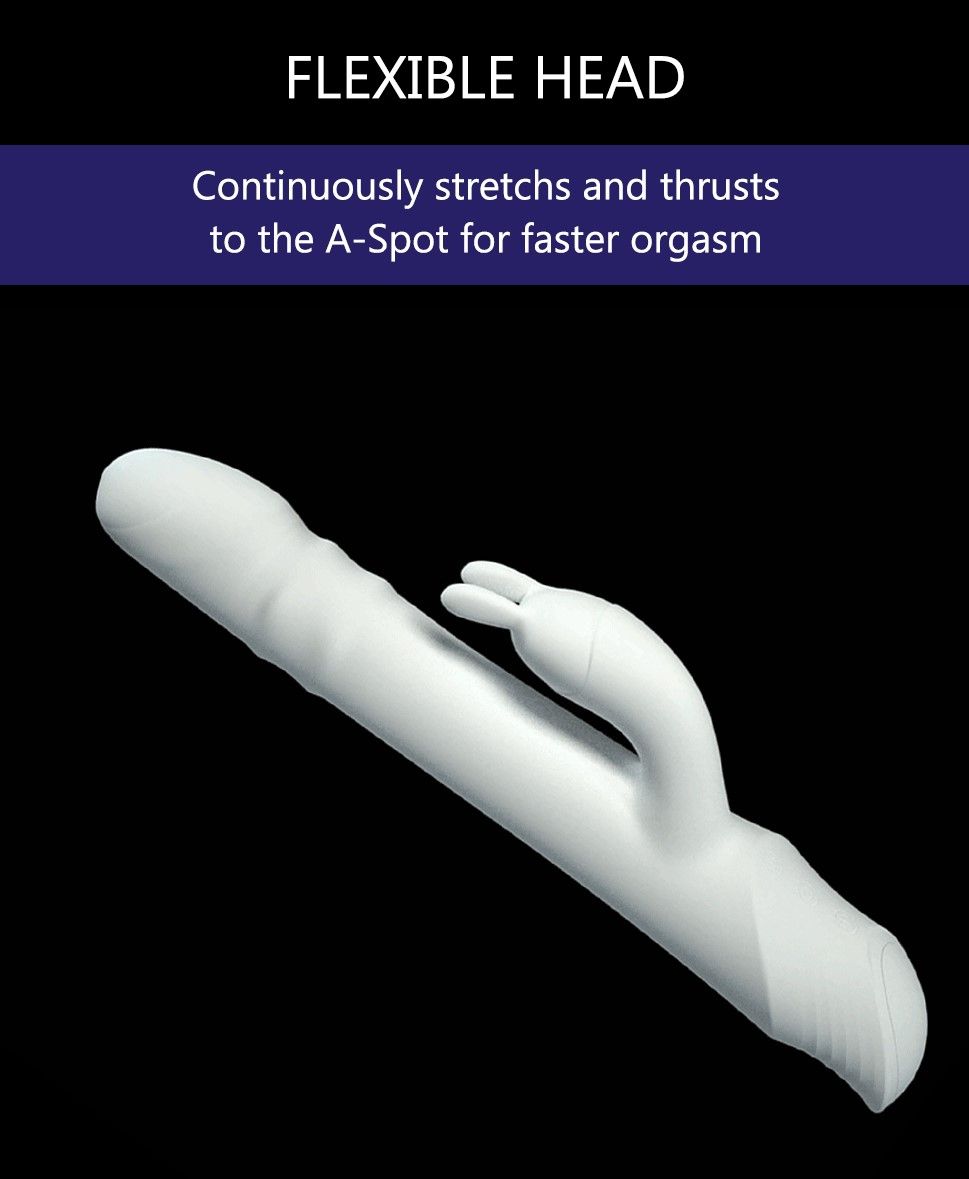This dual-action rabbit vibe rotates and thrusts on your G-s... Drywell - Rotating & Thrusting Rabbit Vibrator - White photo-8
