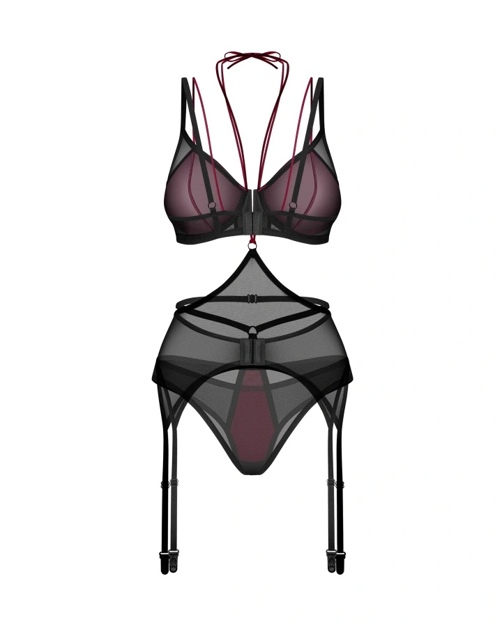 Obsessive - Parisel Set 3 pcs - Burgundy - 2XL/3XL photo