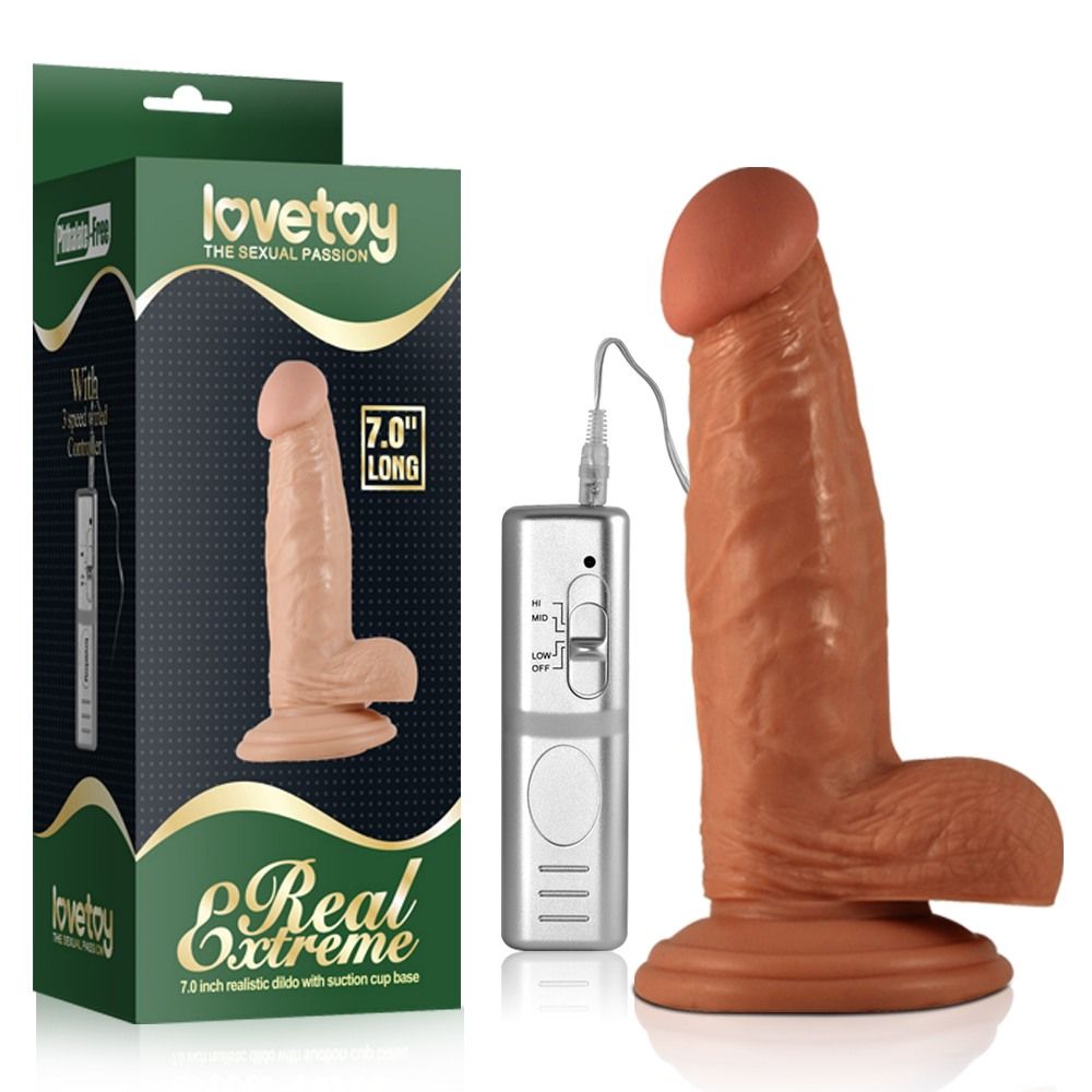 Mimicking the shape and hardness of a real erection this ult... Lovetoy - 7" Real Extreme Vibrating Dildo - Brown photo-5