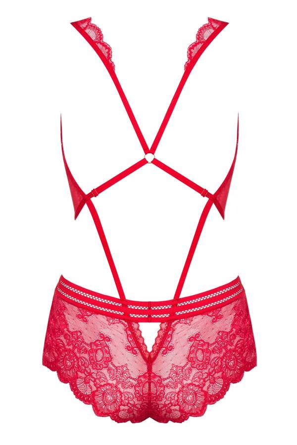 Obsessive - 853-TED-3 蕾丝连身衣 - 红色 - S/M 照片-8