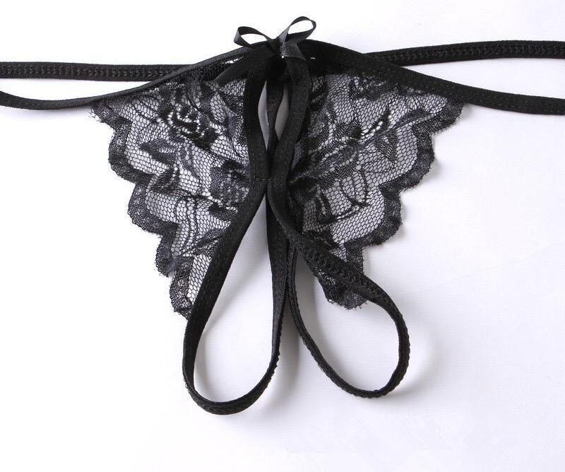 SB - 蕾丝开裆内衣套装 - 黑色 照片-5