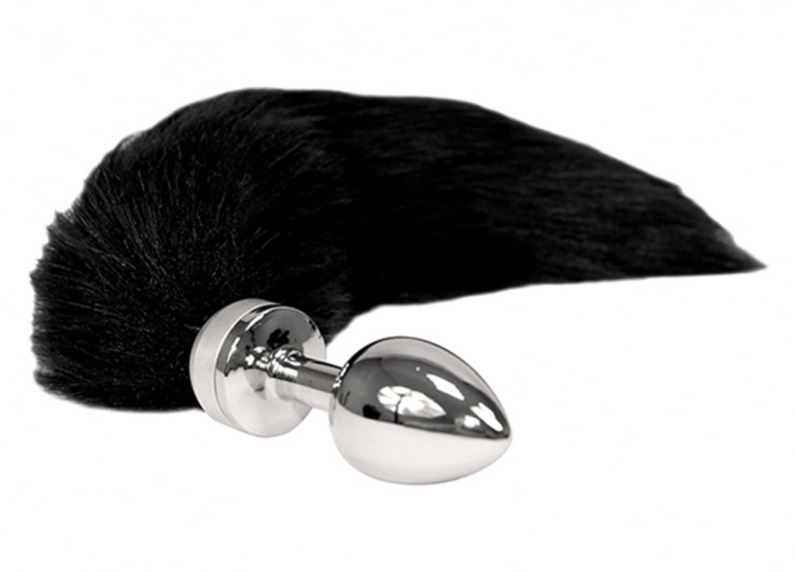 Metal butt plug with fox tail in a luxurious and discreet st... Rimba - Butt Plug w Tail - Black - S photo-2