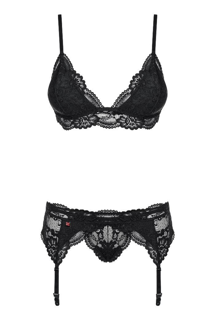Black lace, beautiful motifs and tempting cut – that’s your ... Obsessive - 810-SEG Set 3-pcs - Black - S/M photo-5