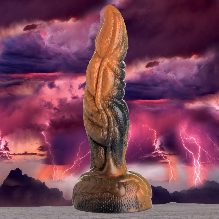This uniquely colored Ravager dildo is a marbled red, orange... Creature Cocks - Ravager Rippled Tentacle Dildo photo-2