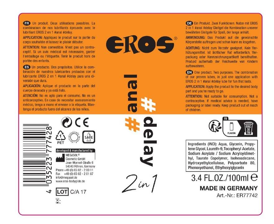 Eros - 2in1 Anal Delay Water-Based Lube - 100ml photo-2