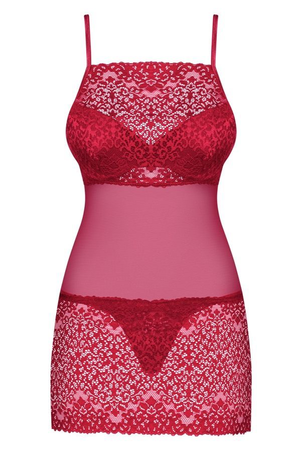 Something red, something only for you? Oh, maybe for him too... Obsessive - Lividia Chemise & Thong - Red - L/XL photo-8