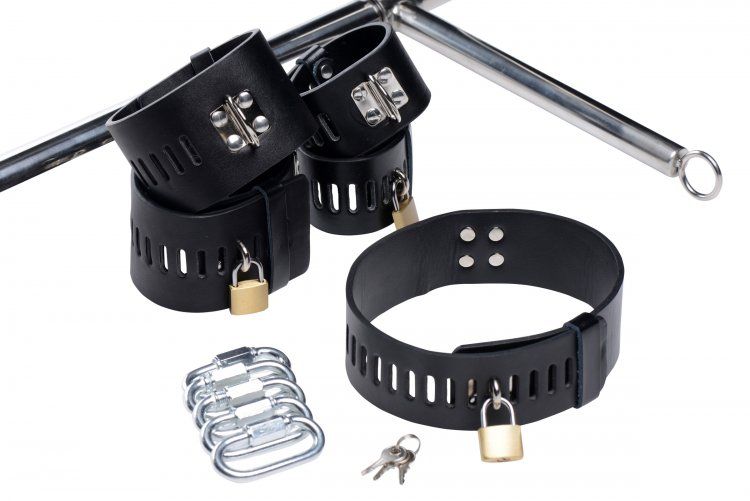 Master Series - Imprisoned Metal Stockade with Dildo - Black photo-2